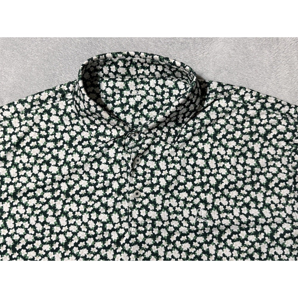 Rhoback Polo Shirt Men's 2XL XXL Green Floral All Over Print Golf Performance